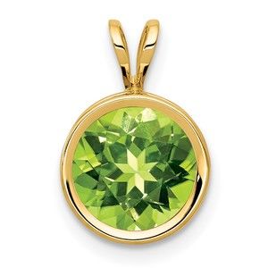14k Yellow Gold 8mm Peridot August Birthstone Mini Round Bezel Ladies Mini Charm